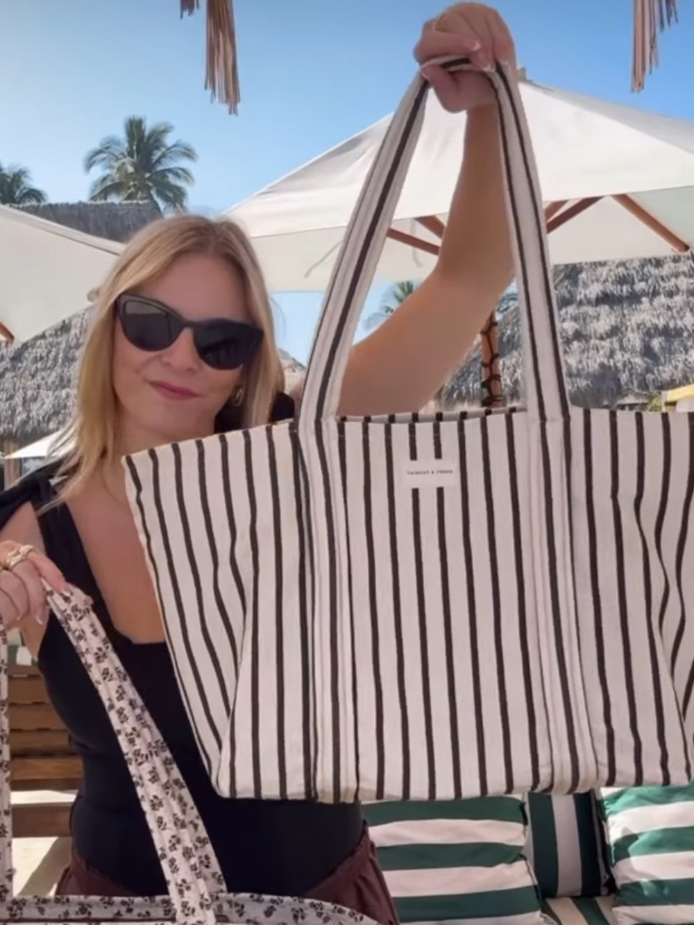 Poppy & Peonies Beach Stripe Canvas Tote Bag